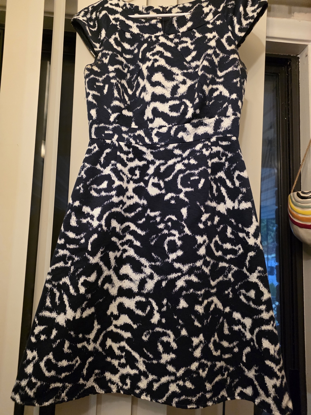 Alex Marie Navy & White Abstract Print Fit-and-Flare Classic Business Casual